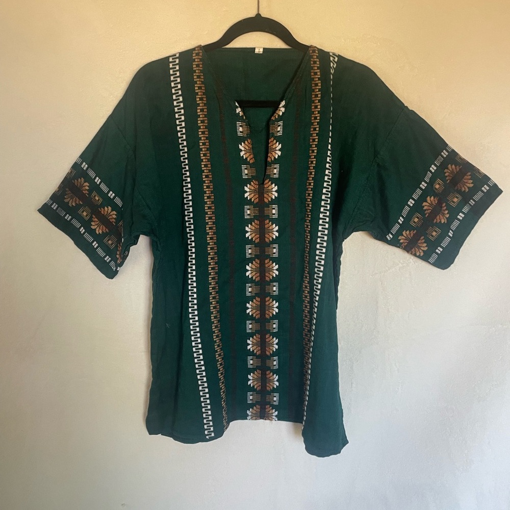 Green Bohemian Tunic with Tribal Print